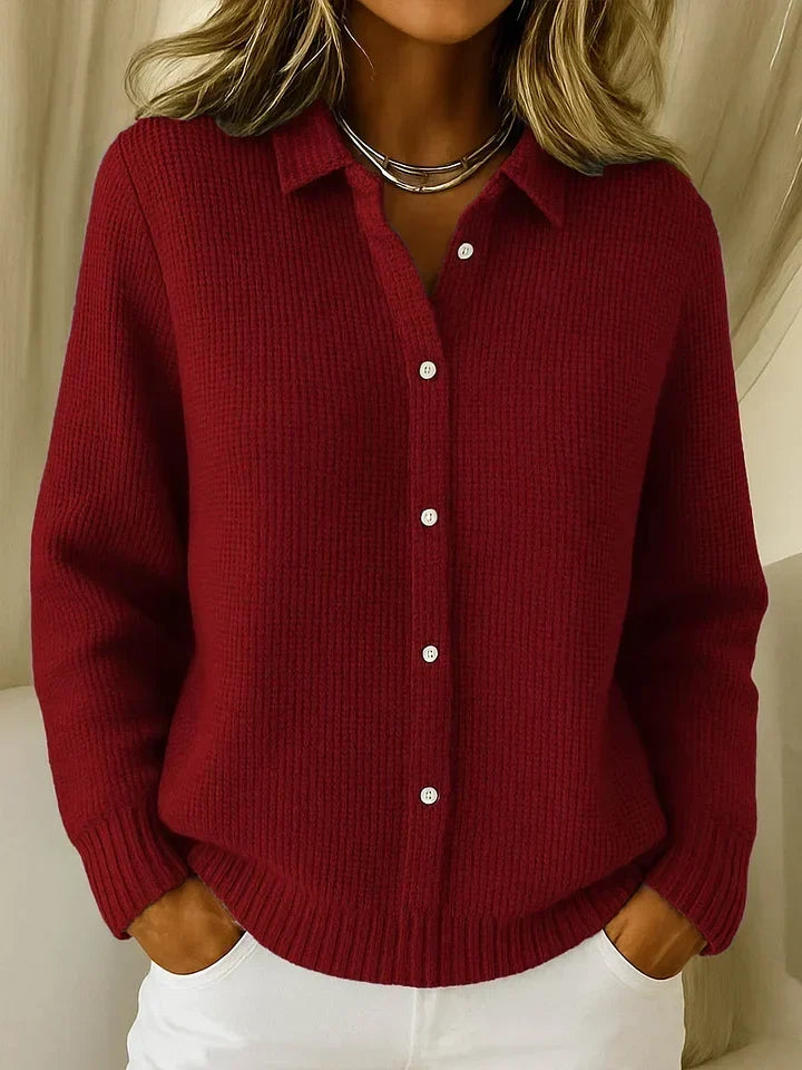 Women's Knitted Polo Jumper with Texture, Collar and Button Fastening