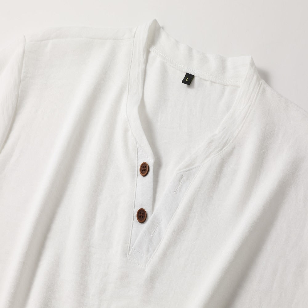 Men's V-neck T-shirt | Henley button placket and elegant look