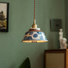 Vintage hand-painted ceramic pendant light with fabric cable