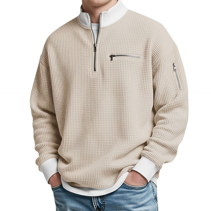 Men's waffle-knit jumper with 1/4 zip at the collar