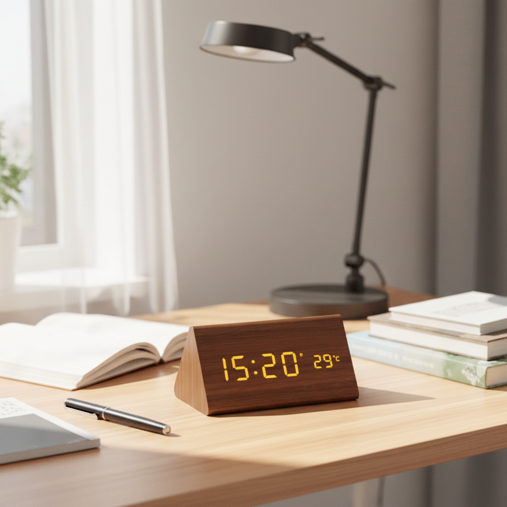 Elegant LED wooden clock with voice control