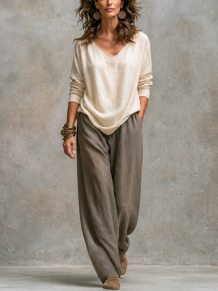 3-Piece Flowing Women's Set with Open Cardigan and Wide-Leg Trousers