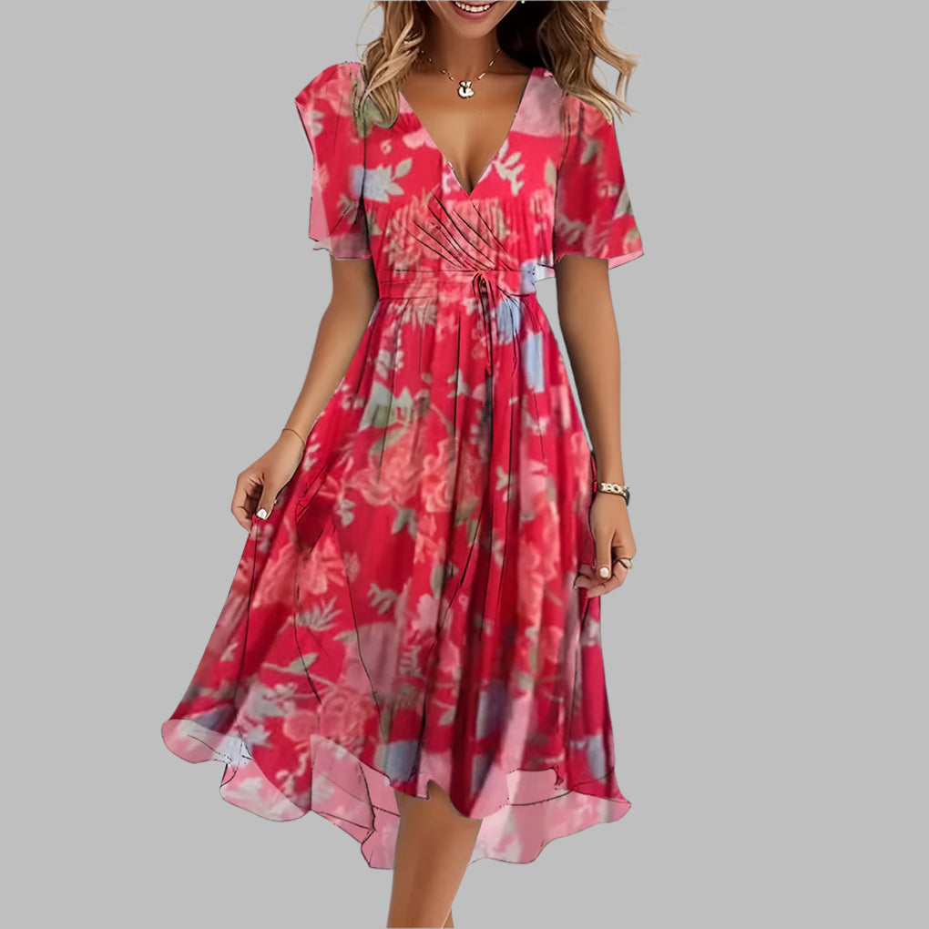 Women’s Stylish Floral Ruched Midi Dress