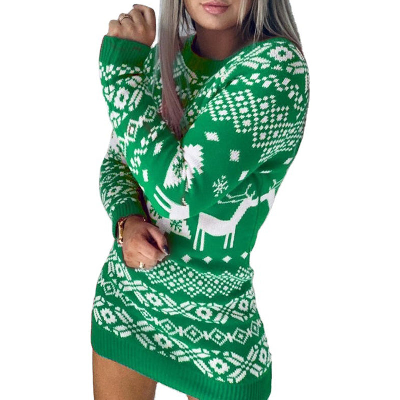 Women's Christmas jumper with reindeer and snowflakes, soft knit