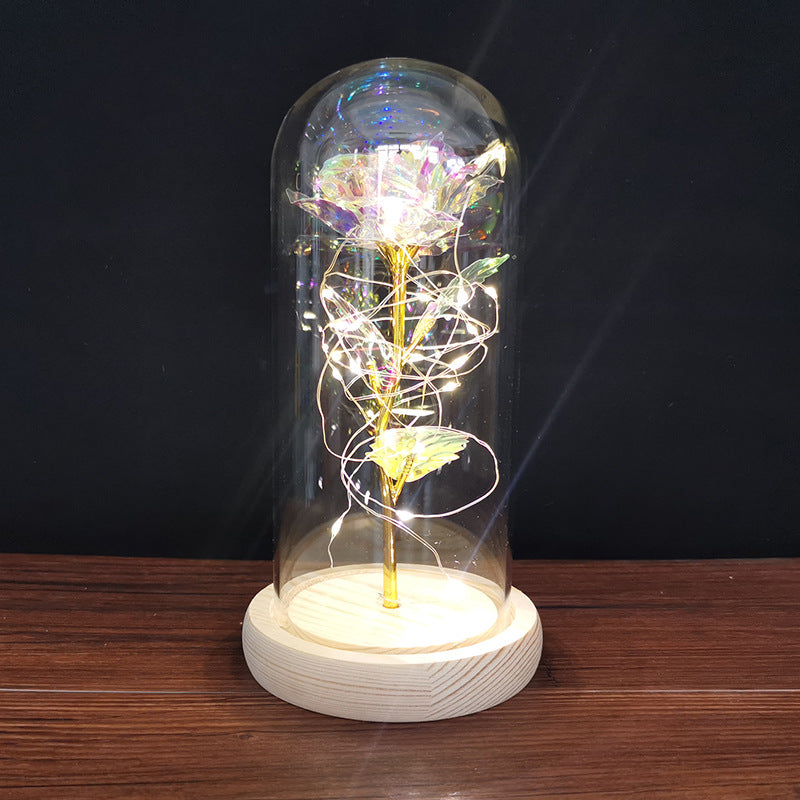 Rose under glass dome with LED light, romantic gift