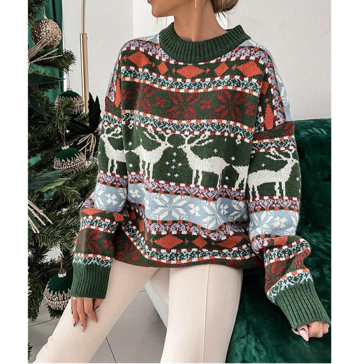 Women's Christmas jumper with jacquard pattern and round neck, relaxed fit