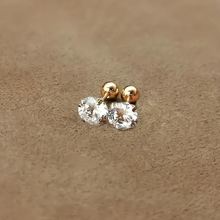 Stylish Cubic Zirconia Titanium Steel Stud Earrings - Lumen