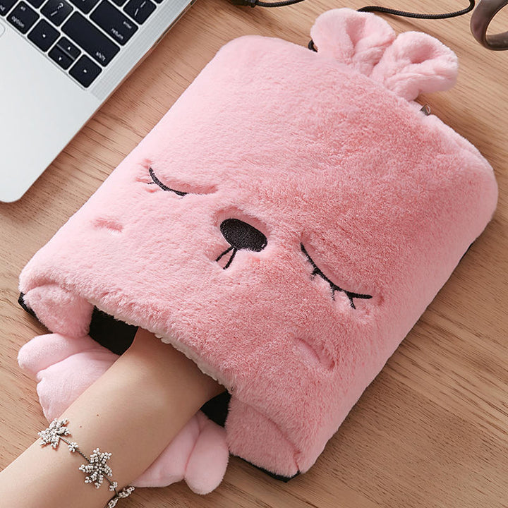 Heated mouse mat with hand warmer in soft fleece