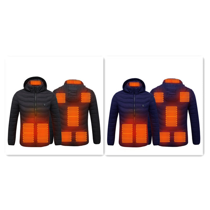 Lightweight heated men's jacket with hood and 8 heat zones