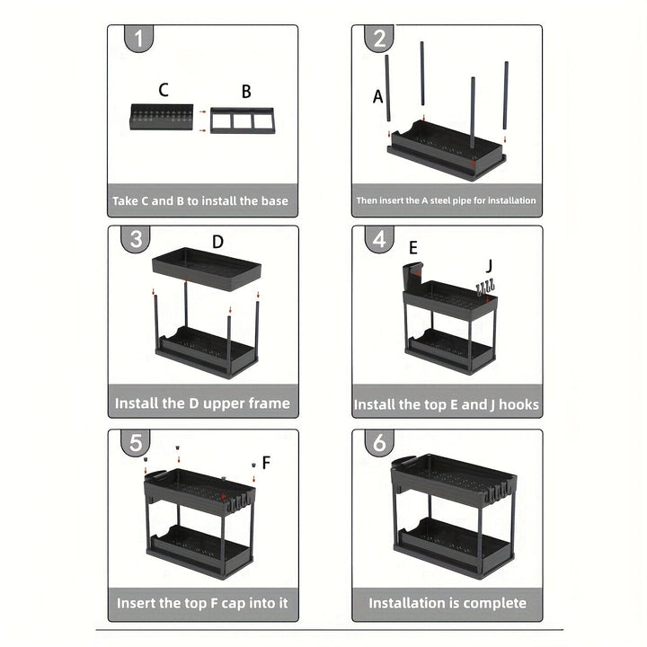 2-Tier Organiser with Hooks and Cup – Smart, Stable Storage System for Under the Sink or Worktop