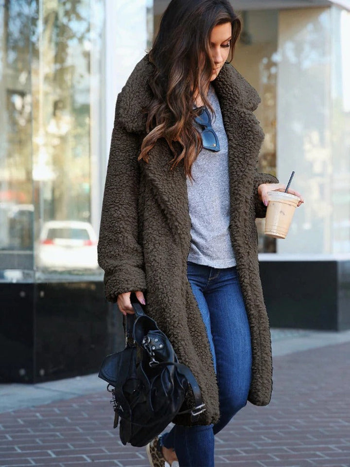 Trendy Warm Long Teddy Coat for Women - Isla