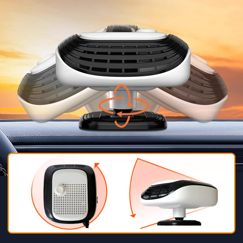 Compact car heater with 360° swivel and fast warmth