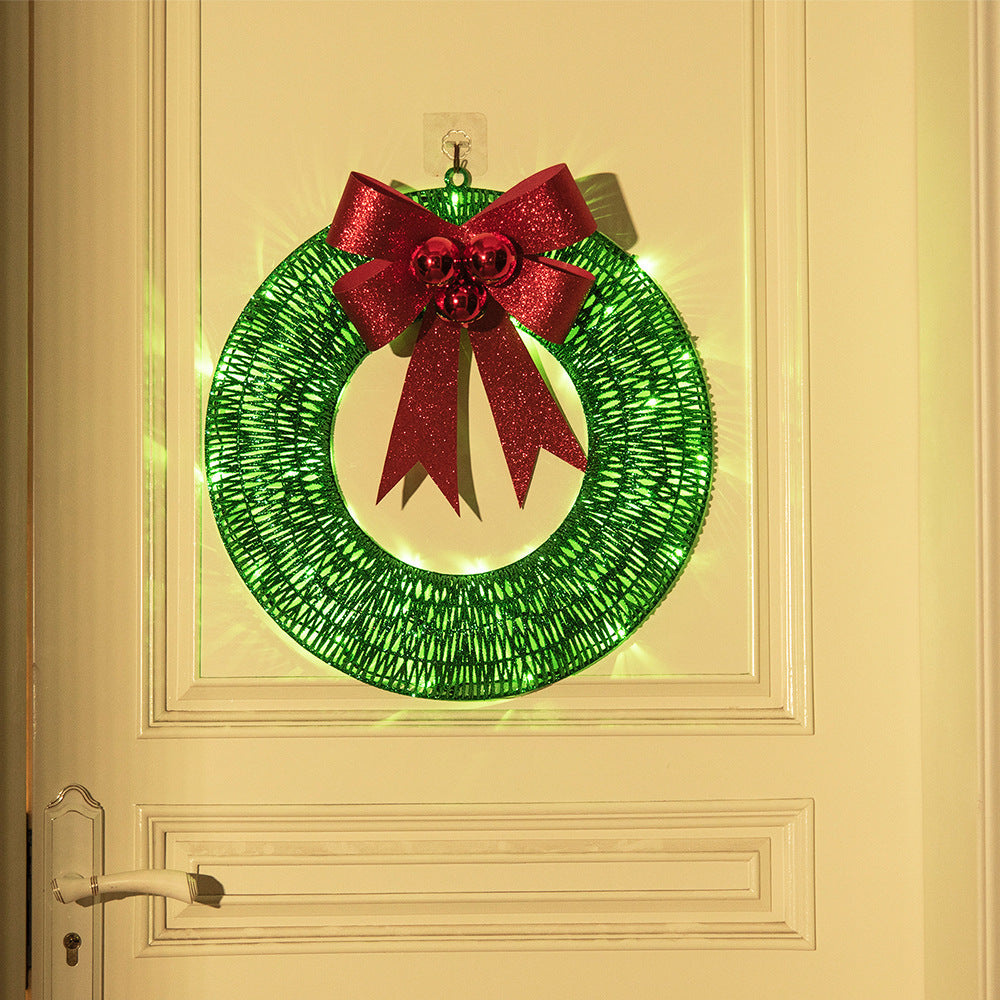 Light-up Christmas wreath with large red bow, 50 cm