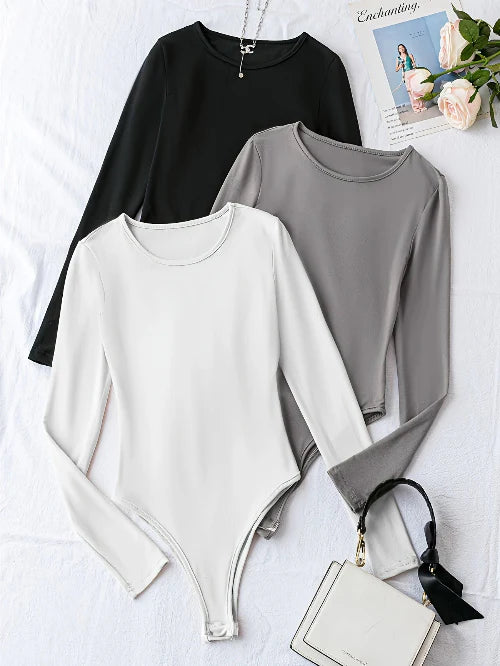 3-Pack Casual Long Sleeve Bodysuits for Women