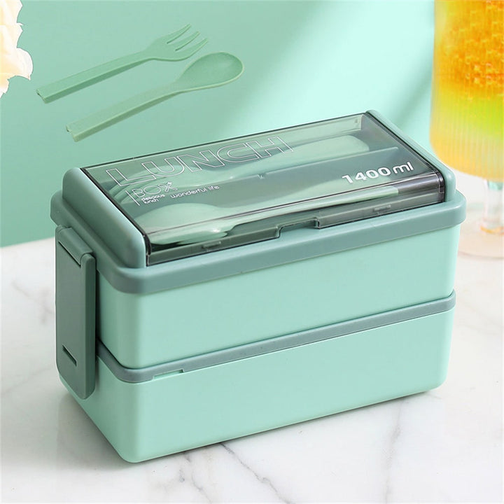 Bento Lunch Box Portable Double Layer with Compartments and Cutlery
