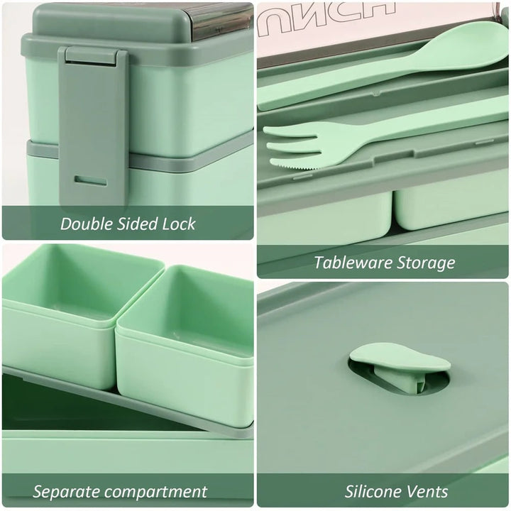 Bento Lunch Box Portable Double Layer with Compartments and Cutlery
