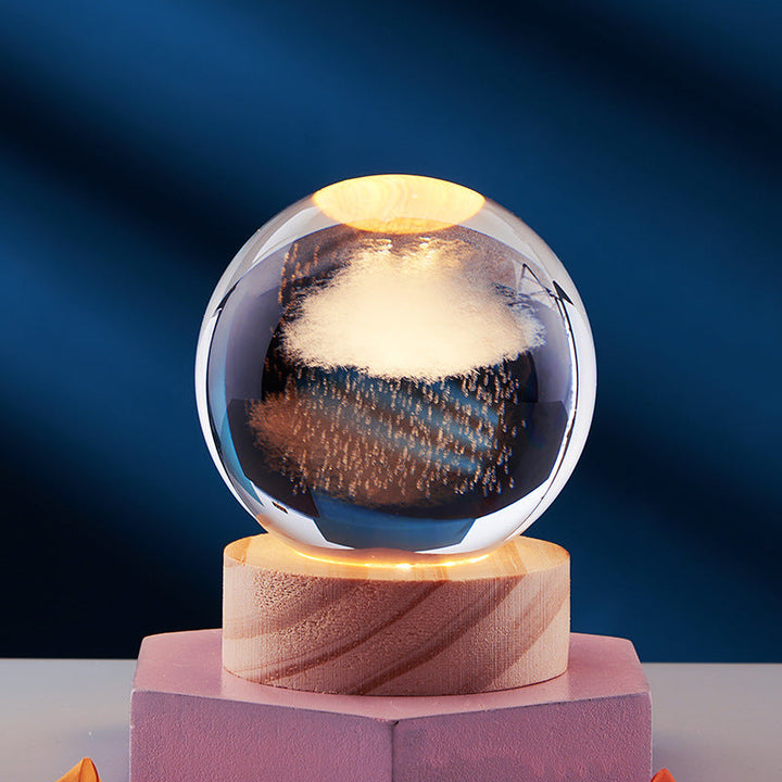 Crystal ball with 3D engraving, standalone or with light base
