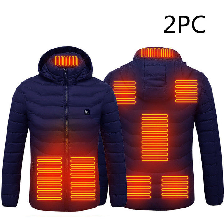 Lightweight heated men's jacket with hood and 8 heat zones