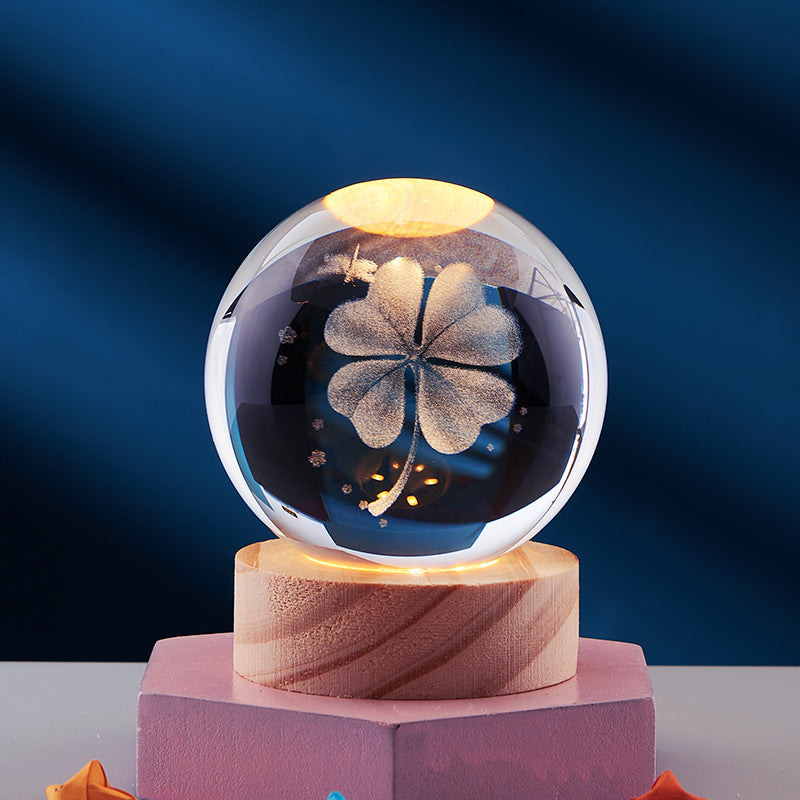 Crystal ball with 3D engraving, standalone or with light base