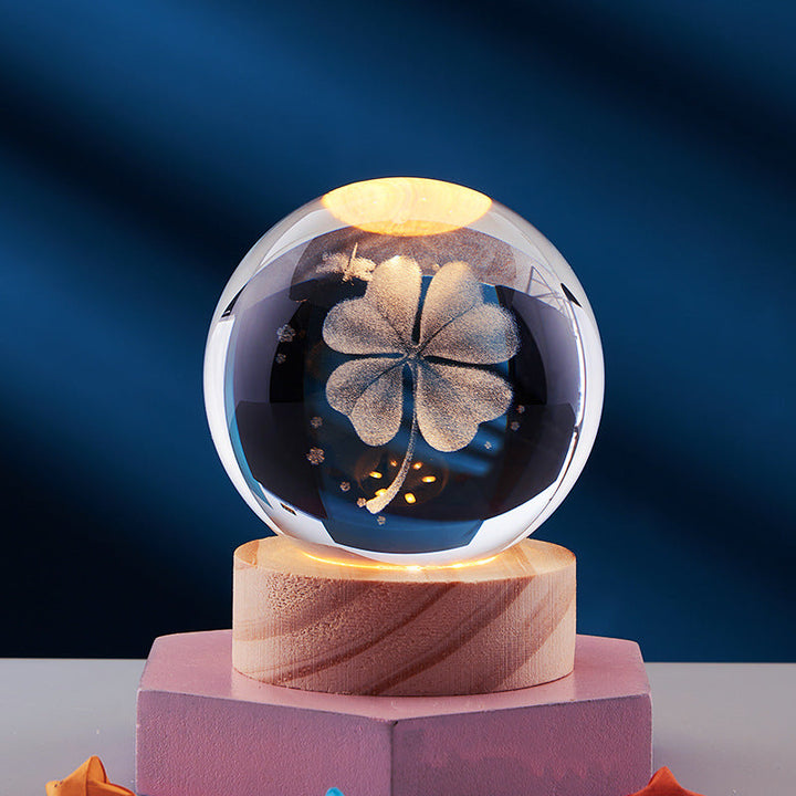 Crystal ball with 3D engraving, standalone or with light base