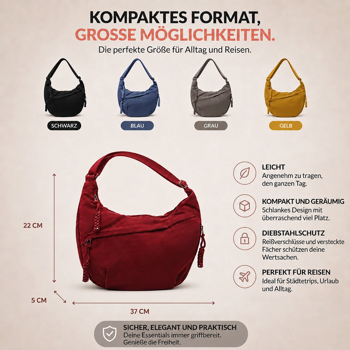 Burgundy Half-Moon Nylon Shoulder Bag with Adjustable Crossbody Strap