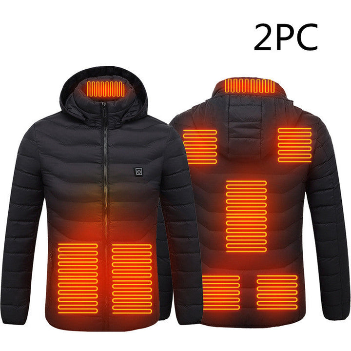 Lightweight heated men's jacket with hood and 8 heat zones