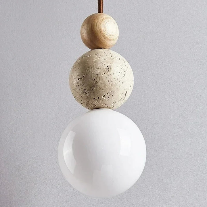 Ceiling Hanging Globe Pendant Light with Frosted Glass and Travertine Spheres