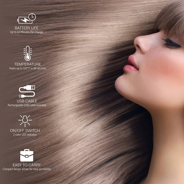 Cordless Portable Hair Straightener with Ceramic Plates USB Rechargeable Travel