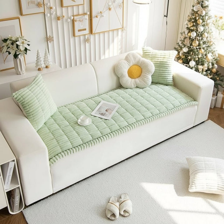Couch Cover Sofa Seat Cushion Padded Plush Quilted Ribbed Runner Microfiber