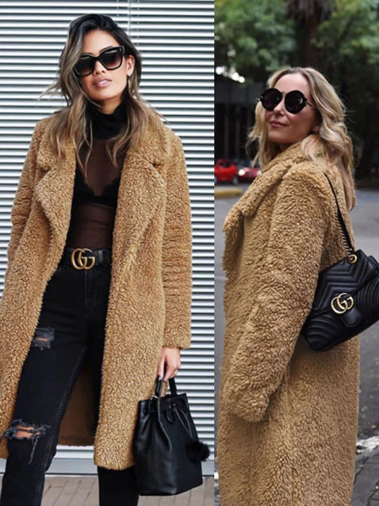 Trendy Warm Long Teddy Coat for Women - Isla