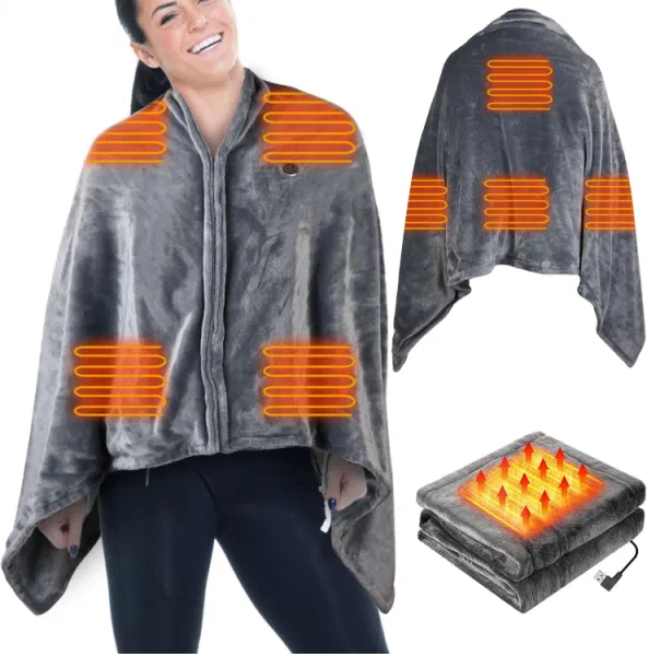 USB heated poncho with zip, 150 x 80 cm with 8 zones and 3 settings