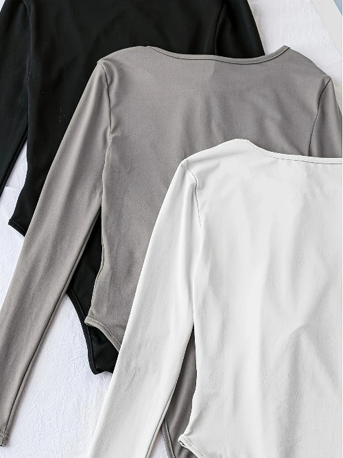 3-Pack Casual Long Sleeve Bodysuits for Women