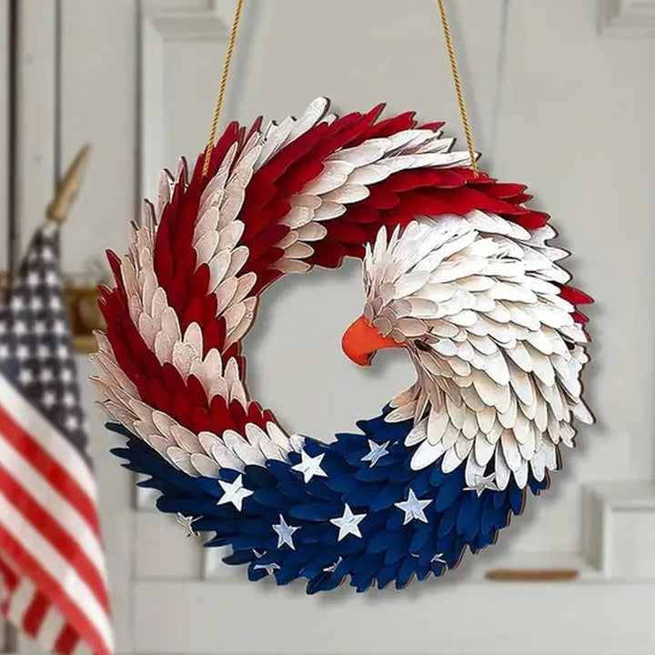 Door Wreath Patriotic Red White Blue Eagle Bald Circular Fourth Of July