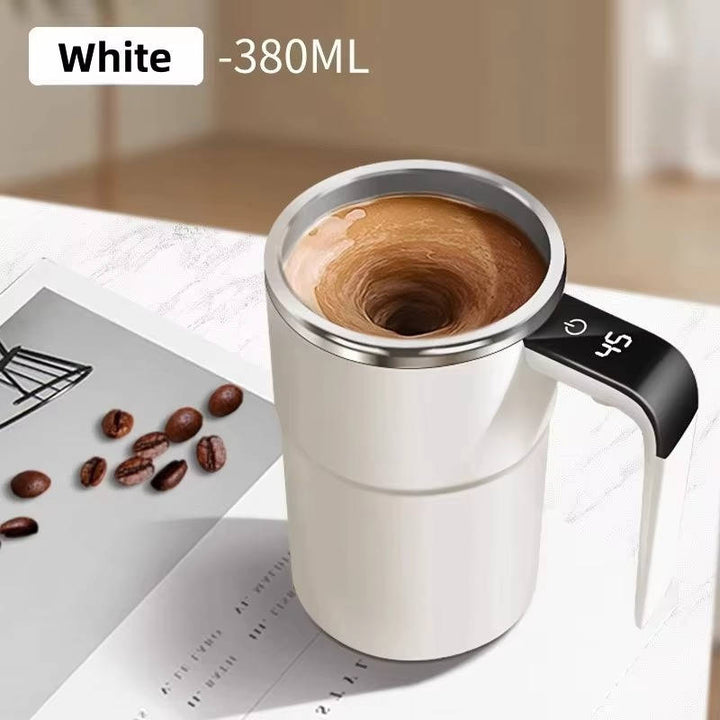 Self-stirring heated travel coffee mug, USB rechargeable