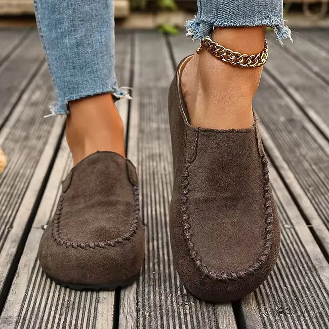 Slip-On Leather Sandals with Orthopaedic, Soft Suede-Look Upper and Flat Sole