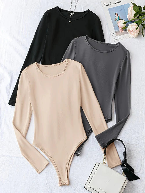 3-Pack Casual Long Sleeve Bodysuits for Women