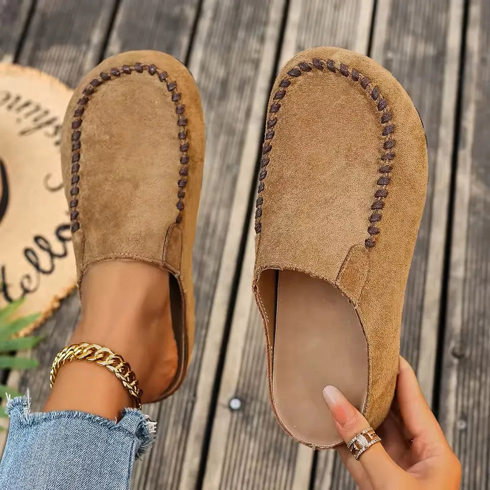 Slip-On Leather Sandals with Orthopaedic, Soft Suede-Look Upper and Flat Sole