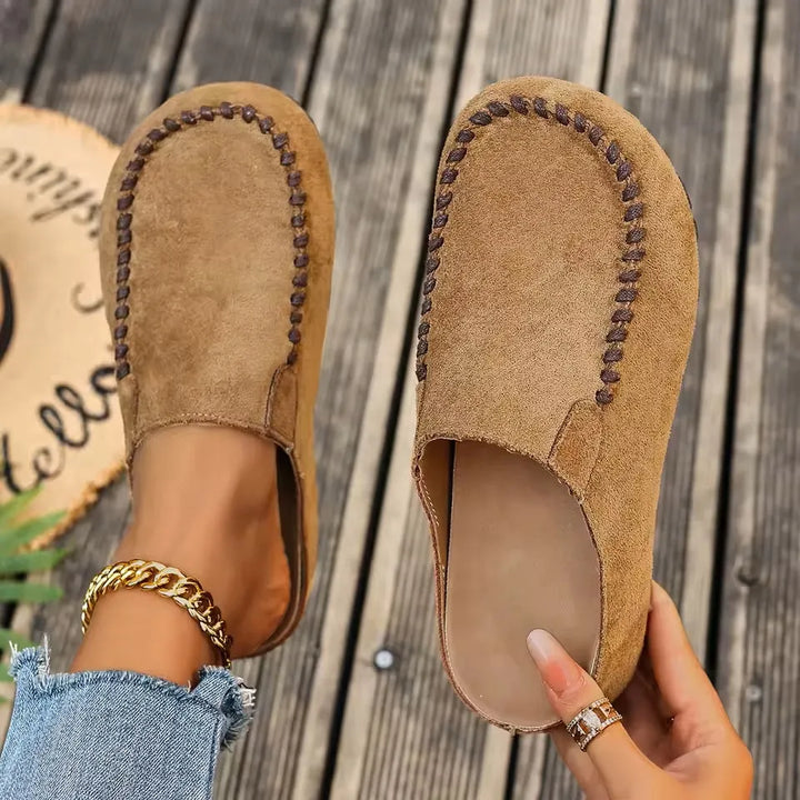 Slip-On Leather Sandals with Orthopaedic, Soft Suede-Look Upper and Flat Sole