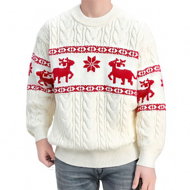 Men's naff Christmas jumper with reindeer, knitted jacquard with crew neck