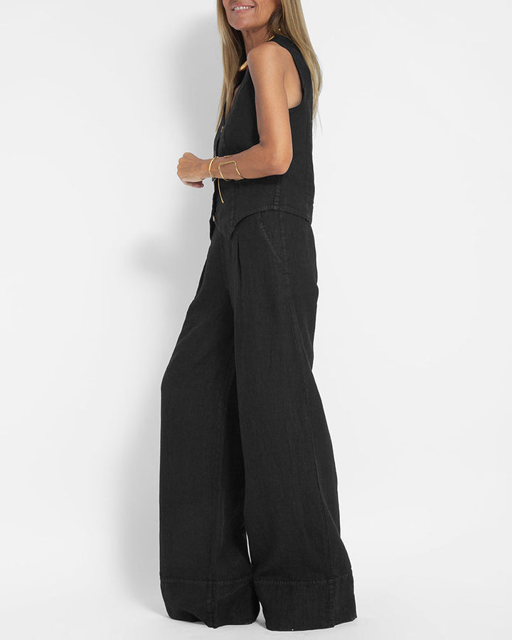 Linen 2-Piece Set with Wide-Leg Trousers and Waistcoat – Alma