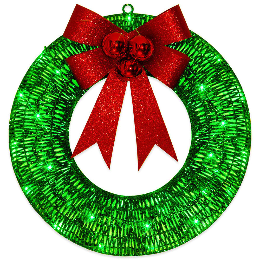 Light-up Christmas wreath with large red bow, 50 cm