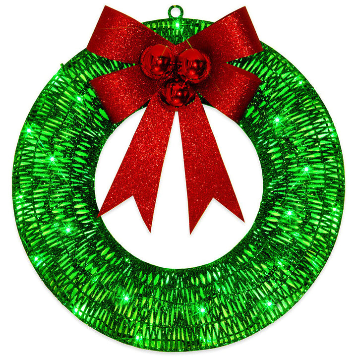 Light-up Christmas wreath with large red bow, 50 cm