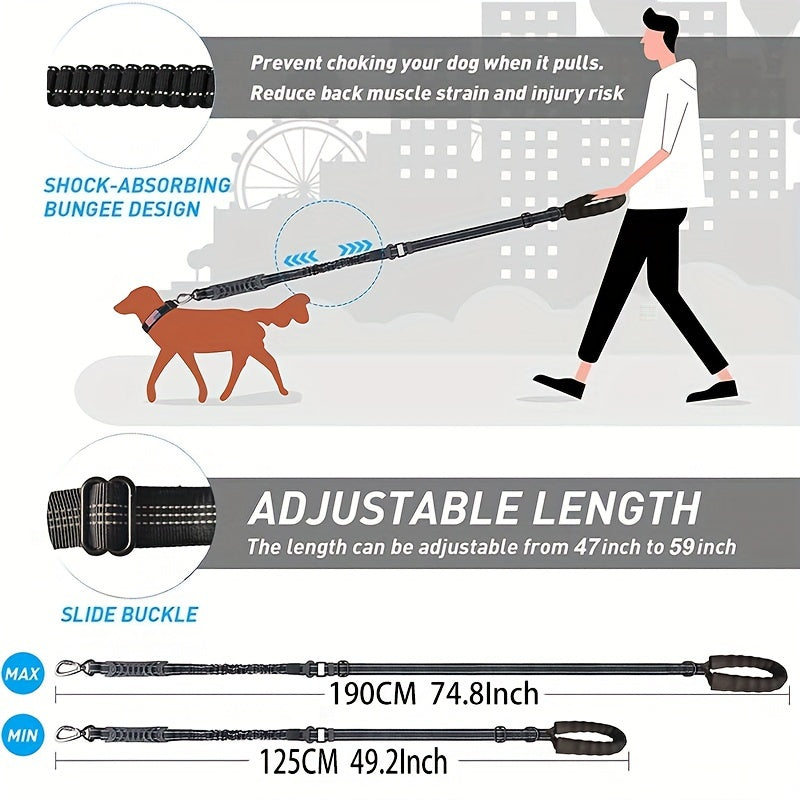 Adjustable Bungee Dog Leash – Shock-Absorbing and Reflective for Large Dogs