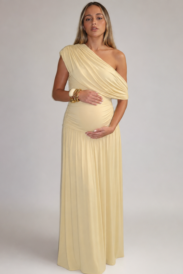 Asymmetric Maternity Maxi Dress for Wedding Guests and Formal Occasions