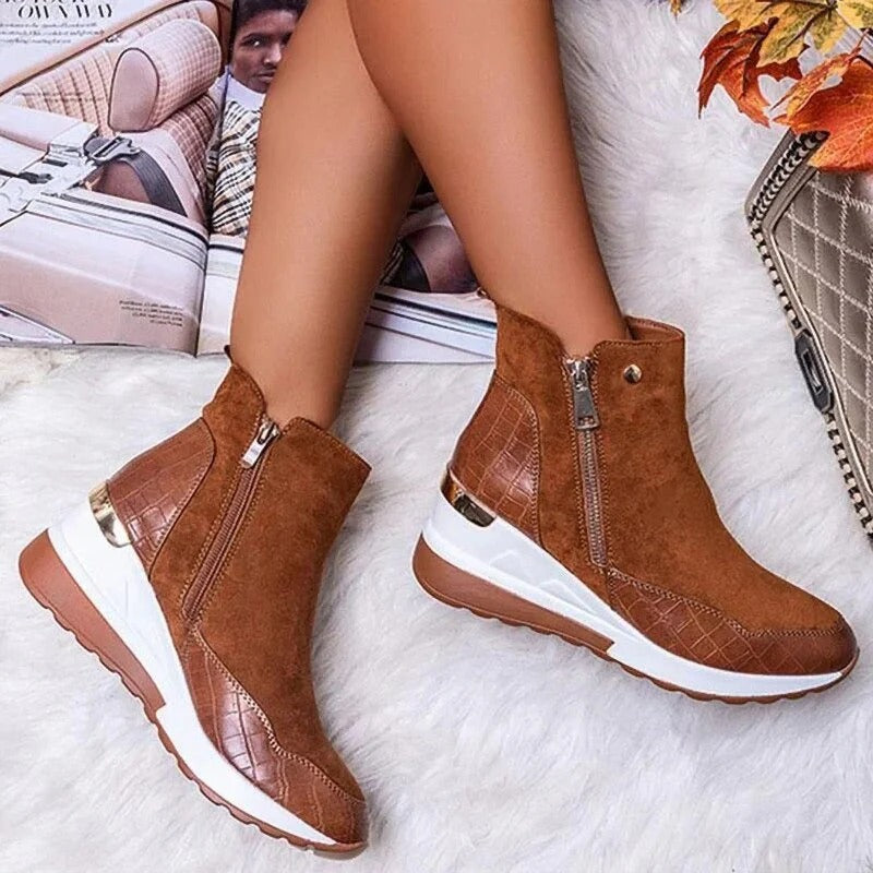 Orthopedic Mid-Height Leather Ankle Boots