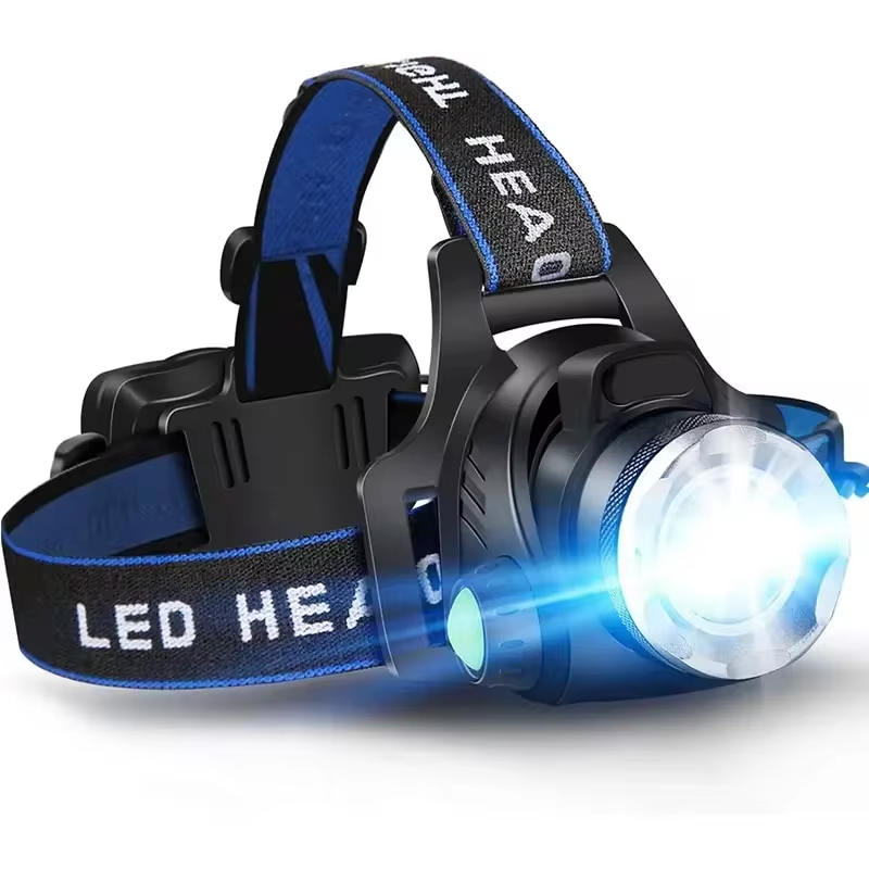 Powerful Waterproof LED Headlamp with Zoom and Rechargeable Battery for Outdoor Activities