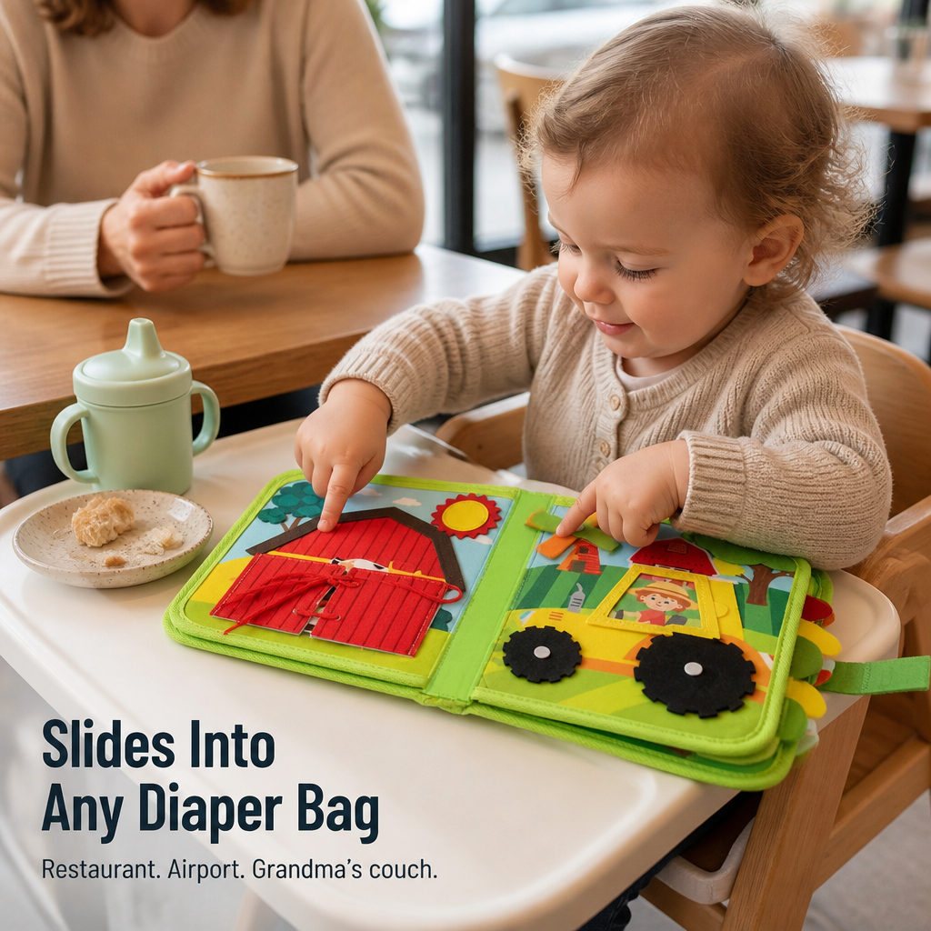 Felt Farm Book for Toddlers with Zips, Lacing, Velcro Animals and Finger Puppets