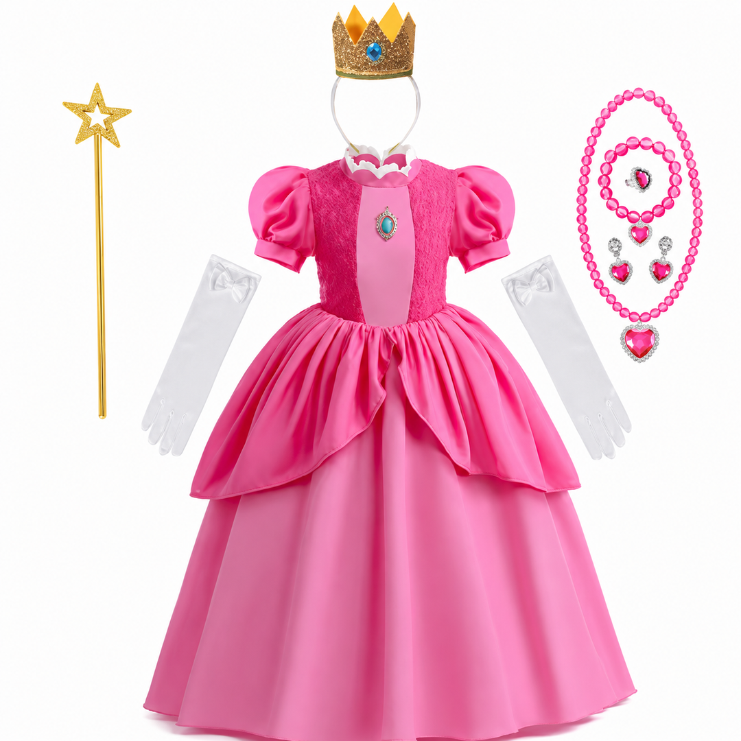 Girls' Halloween mushroom princess and Toadstool Costume Dress Set with Crown Gloves and Wand