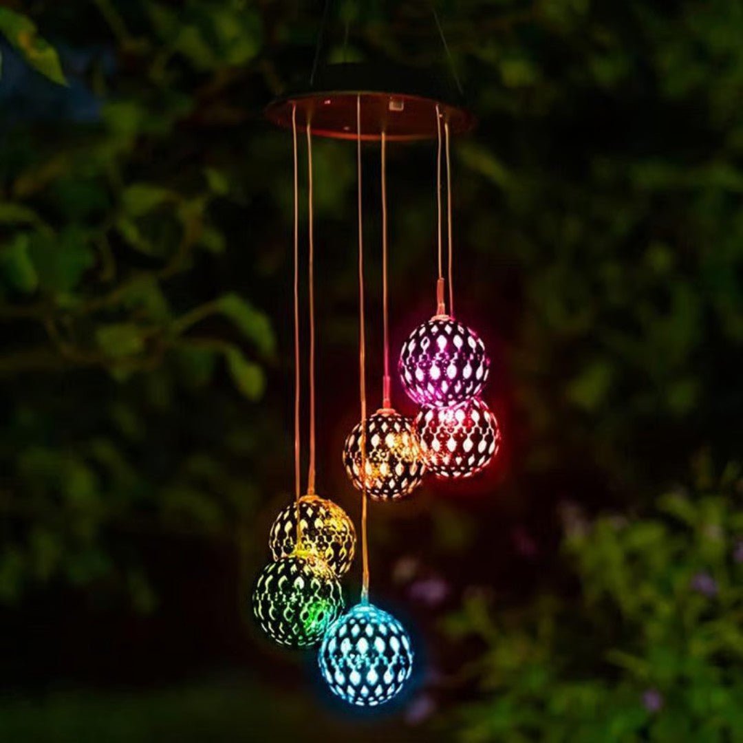 GlowSphere – Solar Metal Orb Wind Chime with Color - Changing LED Lights - Wind Chime - Wild Eye Vision
