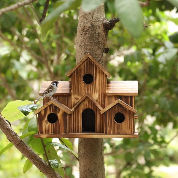 Handmade Wooden Birdhouse - 6 Holes - Sustainable Design